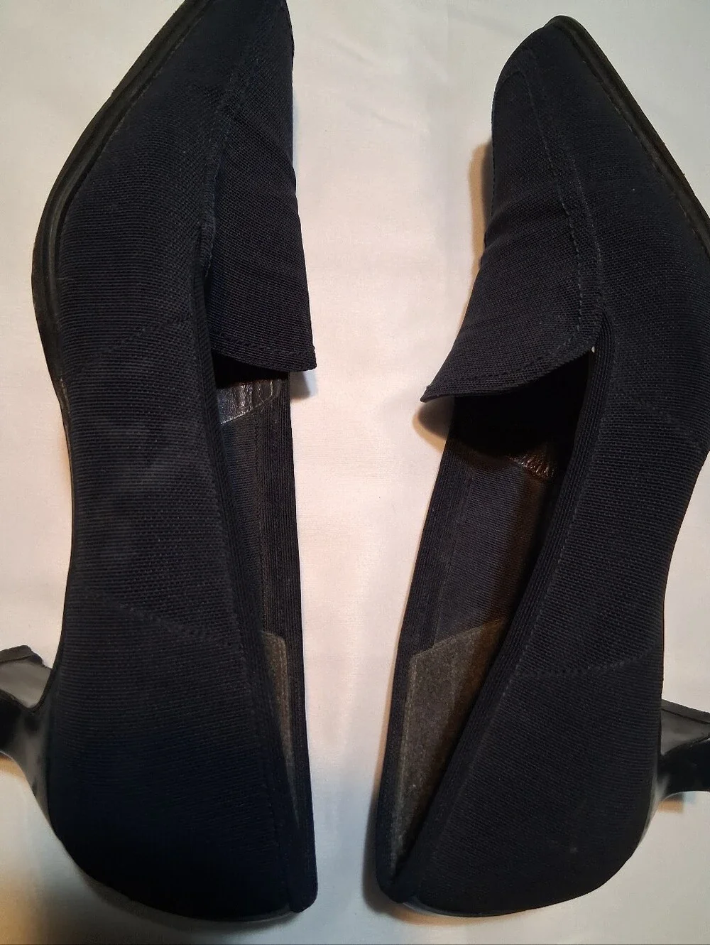 Stuart Weitzman , Black Fabric Kitten Heel Loafers Designer Comfort